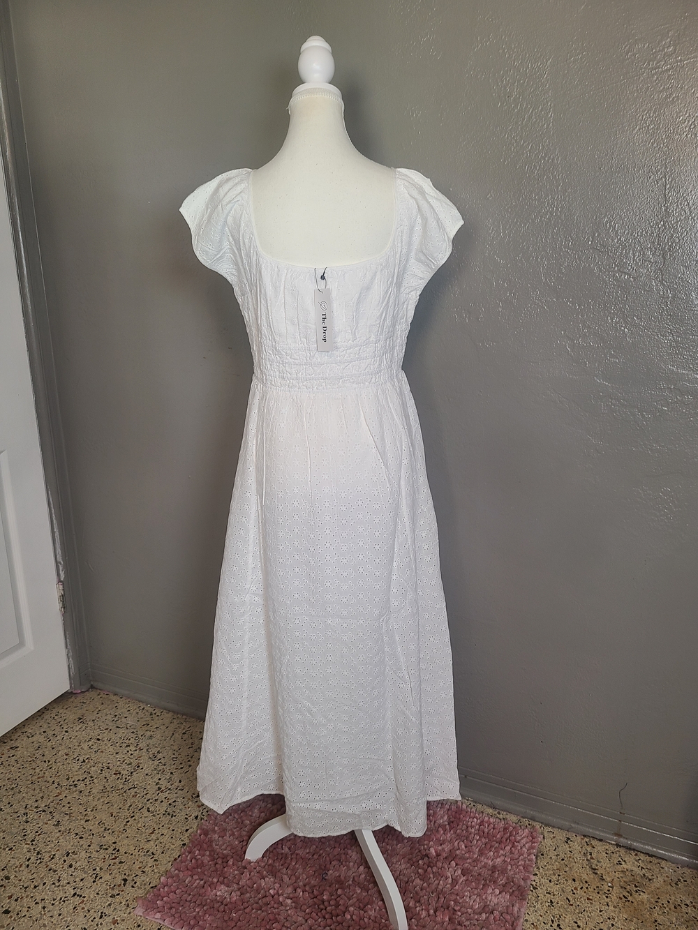 The Drop Melody Cap Sleeve Womens White Eyelet Midi Tie Front Dress  NWT Medium - Picture 4 of 11